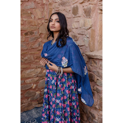Gulabo Jaipur Meena Blue Anarkali Kurta with Pants & Dupatta (Set of 3)