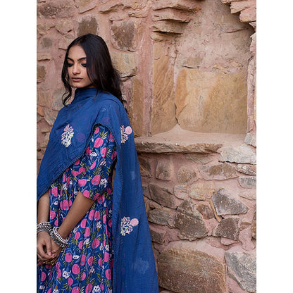 Gulabo Jaipur Meena Blue Anarkali Kurta with Pants & Dupatta (Set of 3)