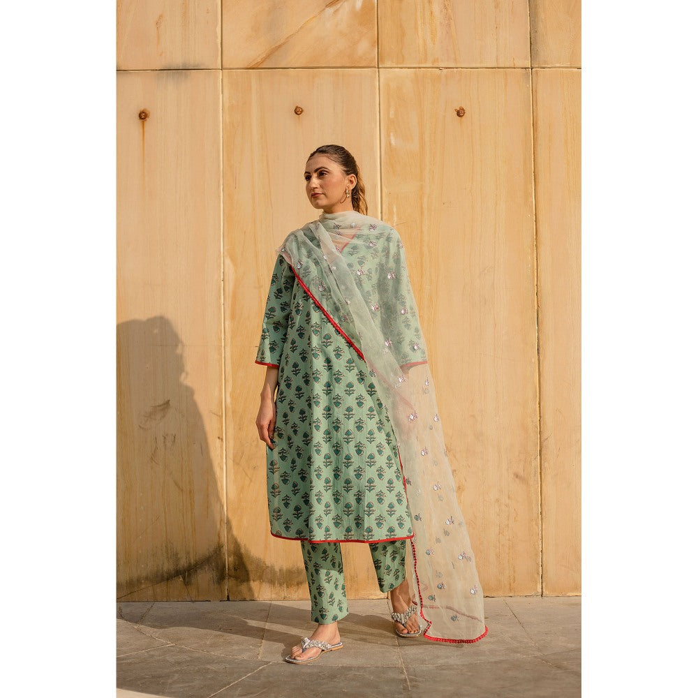Gulabo Jaipur Noya Green Kurta with Pants & Dupatta (Set of 3)