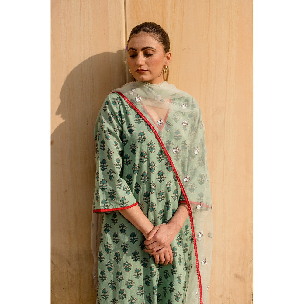 Gulabo Jaipur Noya Green Kurta with Pants & Dupatta (Set of 3)