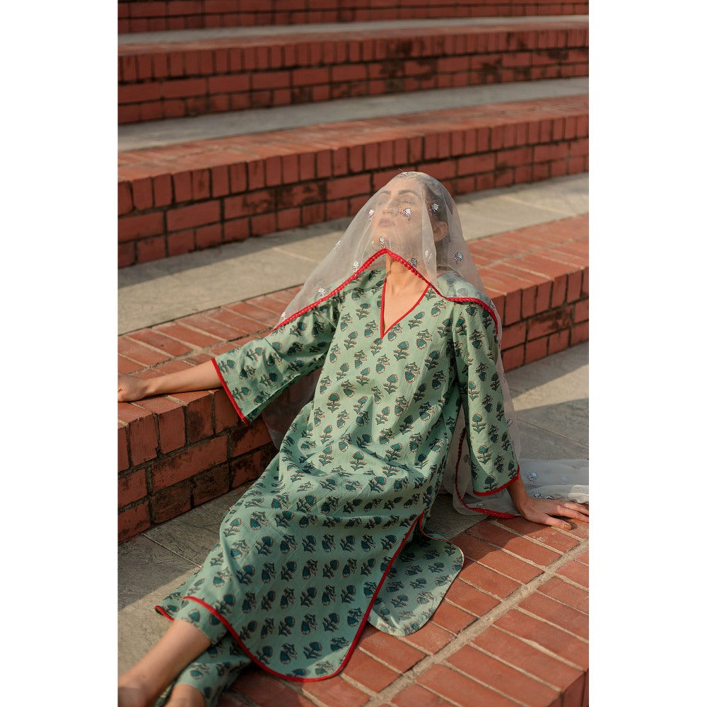 Gulabo Jaipur Noya Green Kurta with Pants & Dupatta (Set of 3)
