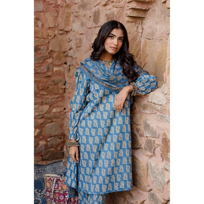 Gulabo Jaipur Kayal Blue Kurta with Pants & Dupatta (Set of 3)