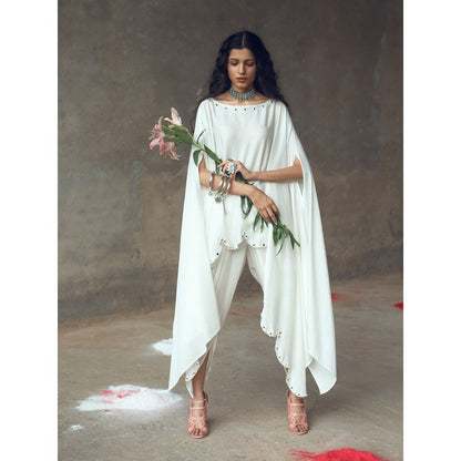 Gulaal Rambha White Kaftan With Cowl Pant (Set of 2)