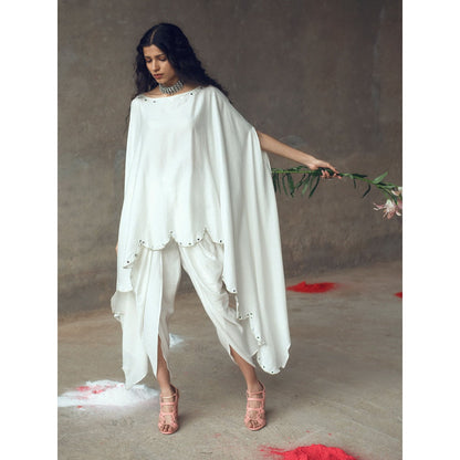 Gulaal Rambha White Kaftan With Cowl Pant (Set of 2)