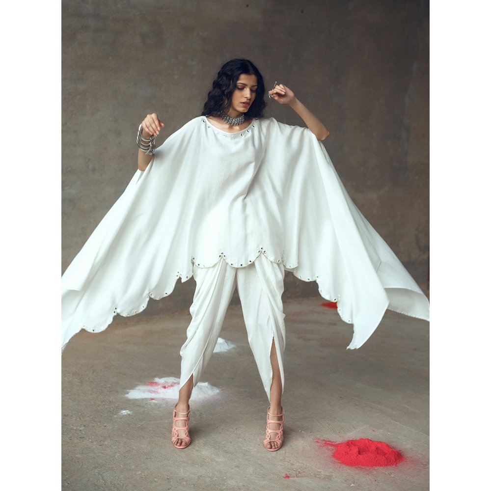 Gulaal Rambha White Kaftan With Cowl Pant (Set of 2)