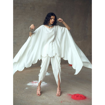 Gulaal Rambha White Kaftan With Cowl Pant (Set of 2)