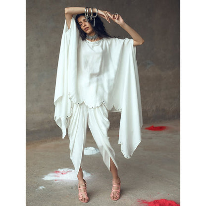 Gulaal Rambha White Kaftan With Cowl Pant (Set of 2)