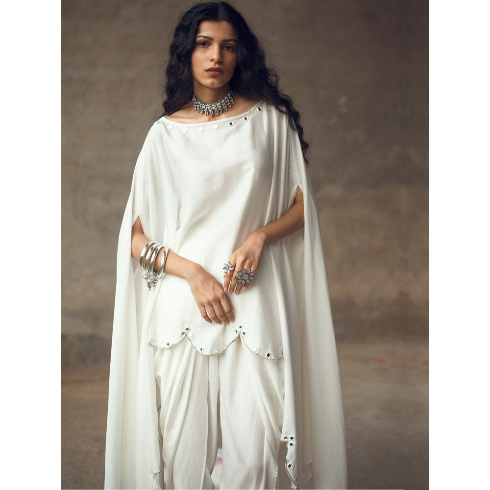 Gulaal Rambha White Kaftan With Cowl Pant (Set of 2)