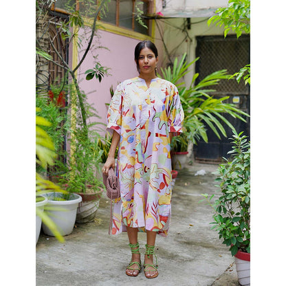 Happi Space Alula Midi Dress In Eden Print-White