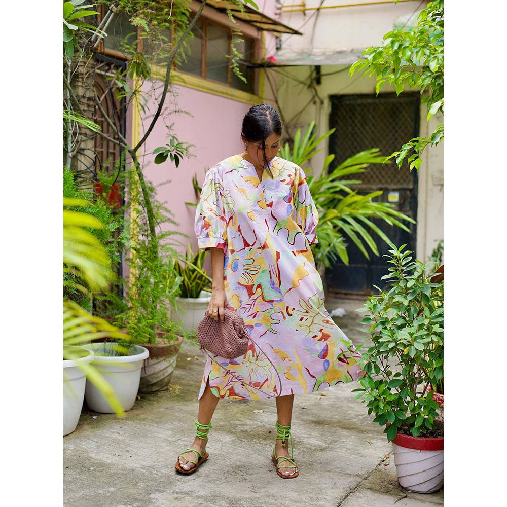 Happi Space Alula Midi Dress In Eden Print-White