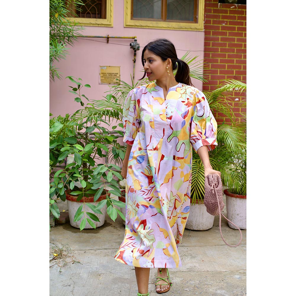 Happi Space Alula Midi Dress In Eden Print-White