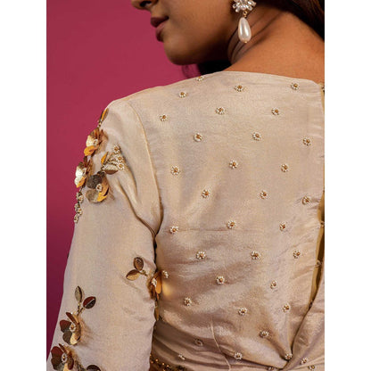Harleen Kaur Off White Tissue Hand Embroidered Lehenga with Blouse and Dupatta (Set of 3)