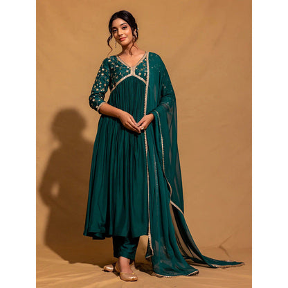 Harleen Kaur Green Embroidered Anarkali with Pant and Dupatta