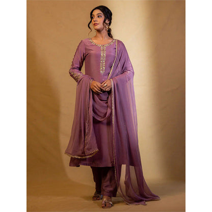 Harleen Kaur Purple Embroidered Kurta with Pant and Dupatta