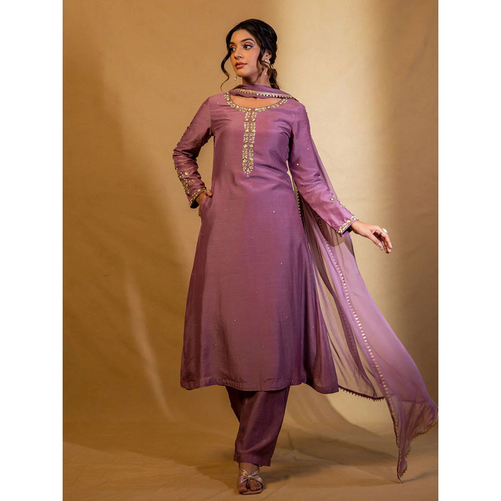 Harleen Kaur Purple Embroidered Kurta with Pant and Dupatta