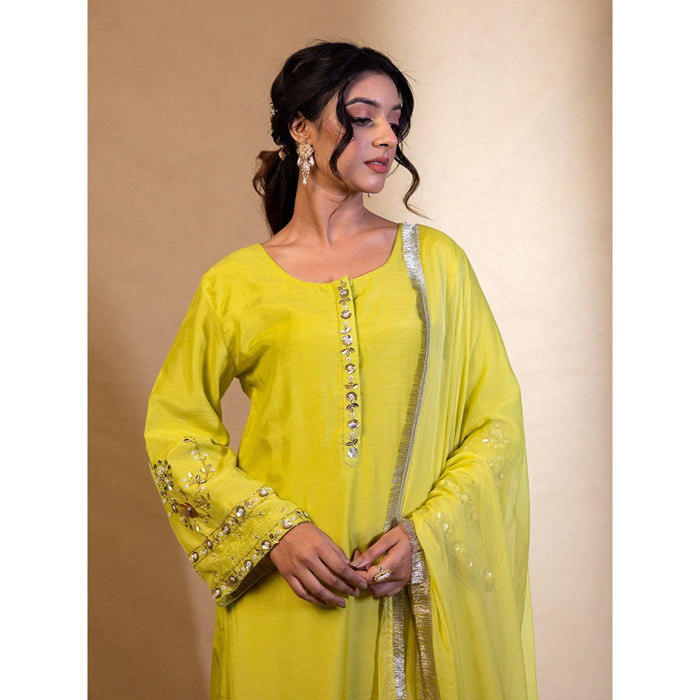 Harleen Kaur Lime Yellow Kurta with Palazzo and Dupatta