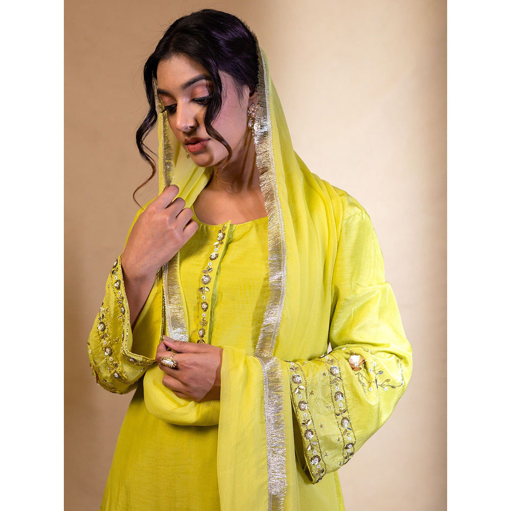Harleen Kaur Lime Yellow Kurta with Palazzo and Dupatta