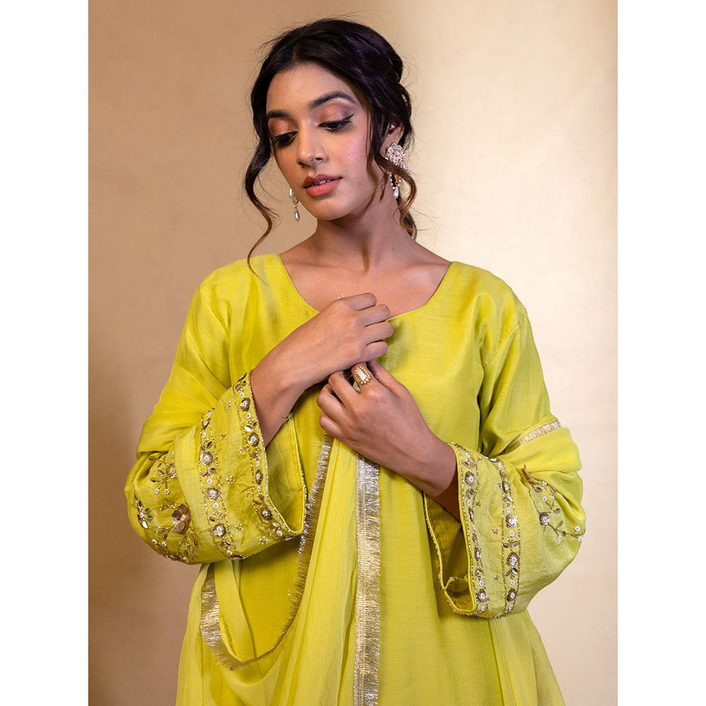 Harleen Kaur Lime Yellow Kurta with Palazzo and Dupatta