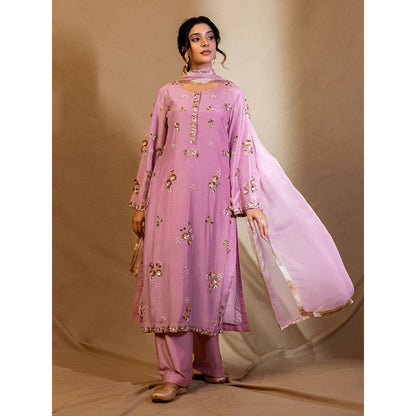 Harleen Kaur Purple Embroidered Kurta with Pant and Dupatta