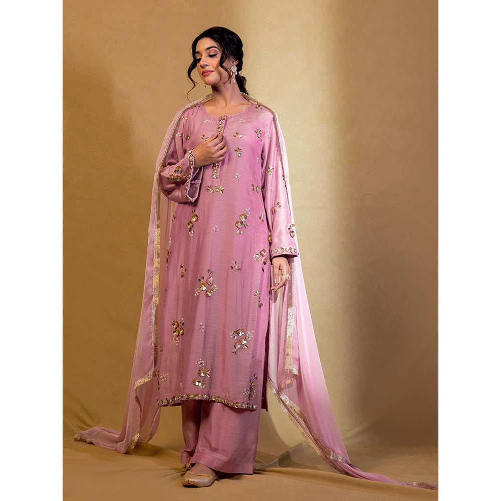 Harleen Kaur Purple Embroidered Kurta with Pant and Dupatta