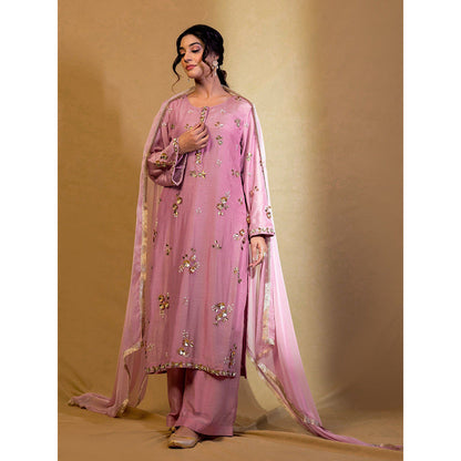 Harleen Kaur Purple Embroidered Kurta with Pant and Dupatta