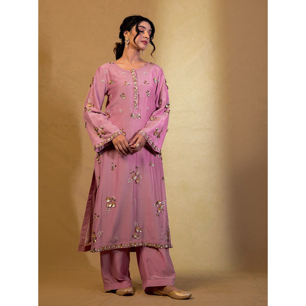 Harleen Kaur Purple Embroidered Kurta with Pant and Dupatta