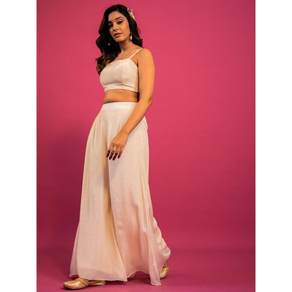 Harleen Kaur Off White Embroidered Crop Top with Palazzo and Jacket
