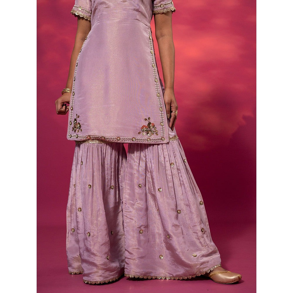 Harleen Kaur Lavender Embroidered Sharara with Kurti and Dupatta