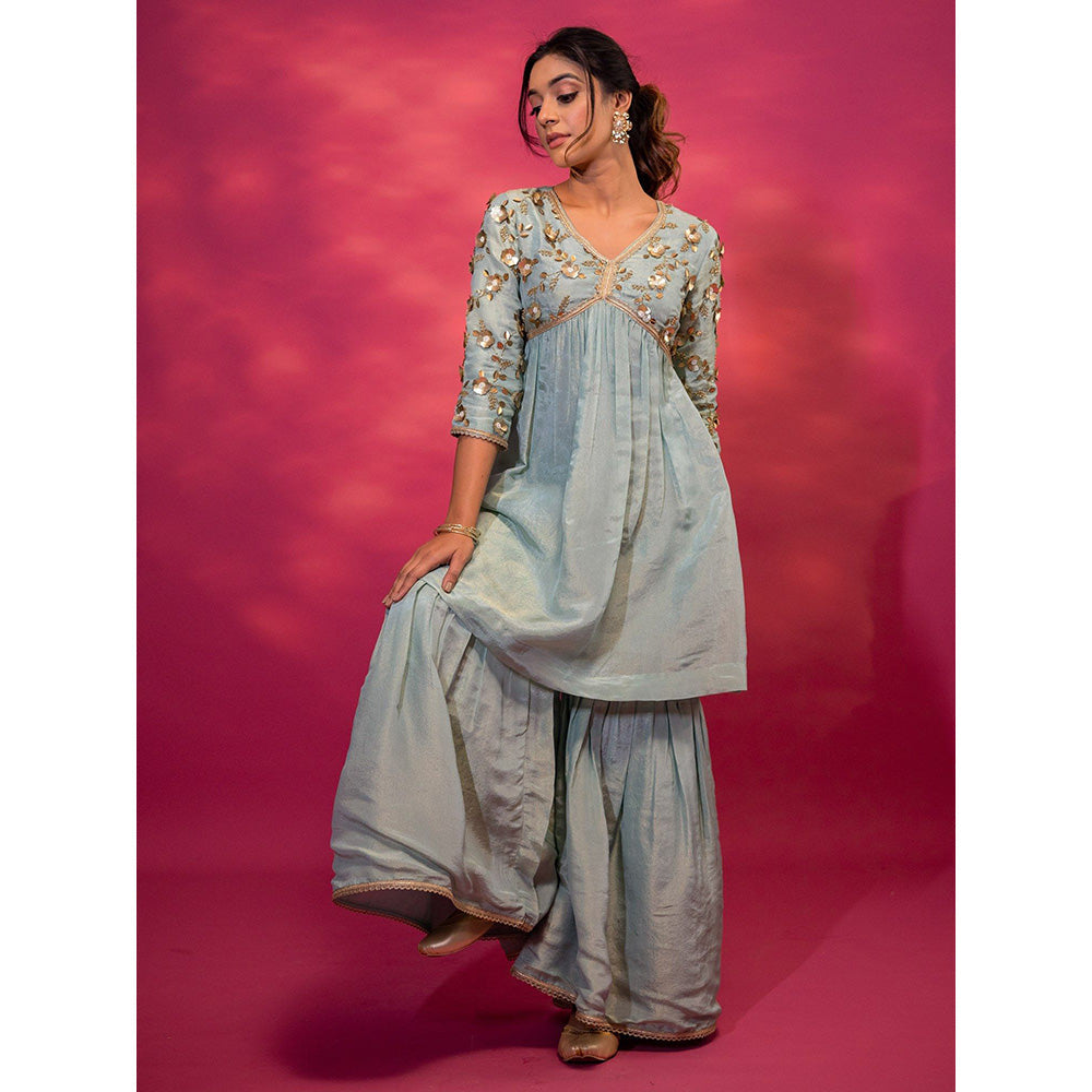 Harleen Kaur Sky Blue Embroidered Sharara with Kurti and Dupatta