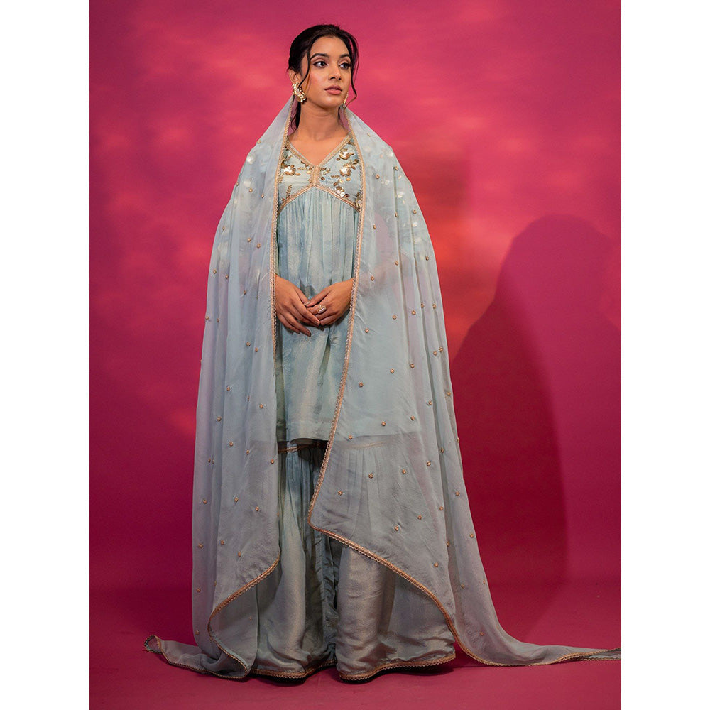Harleen Kaur Sky Blue Embroidered Sharara with Kurti and Dupatta