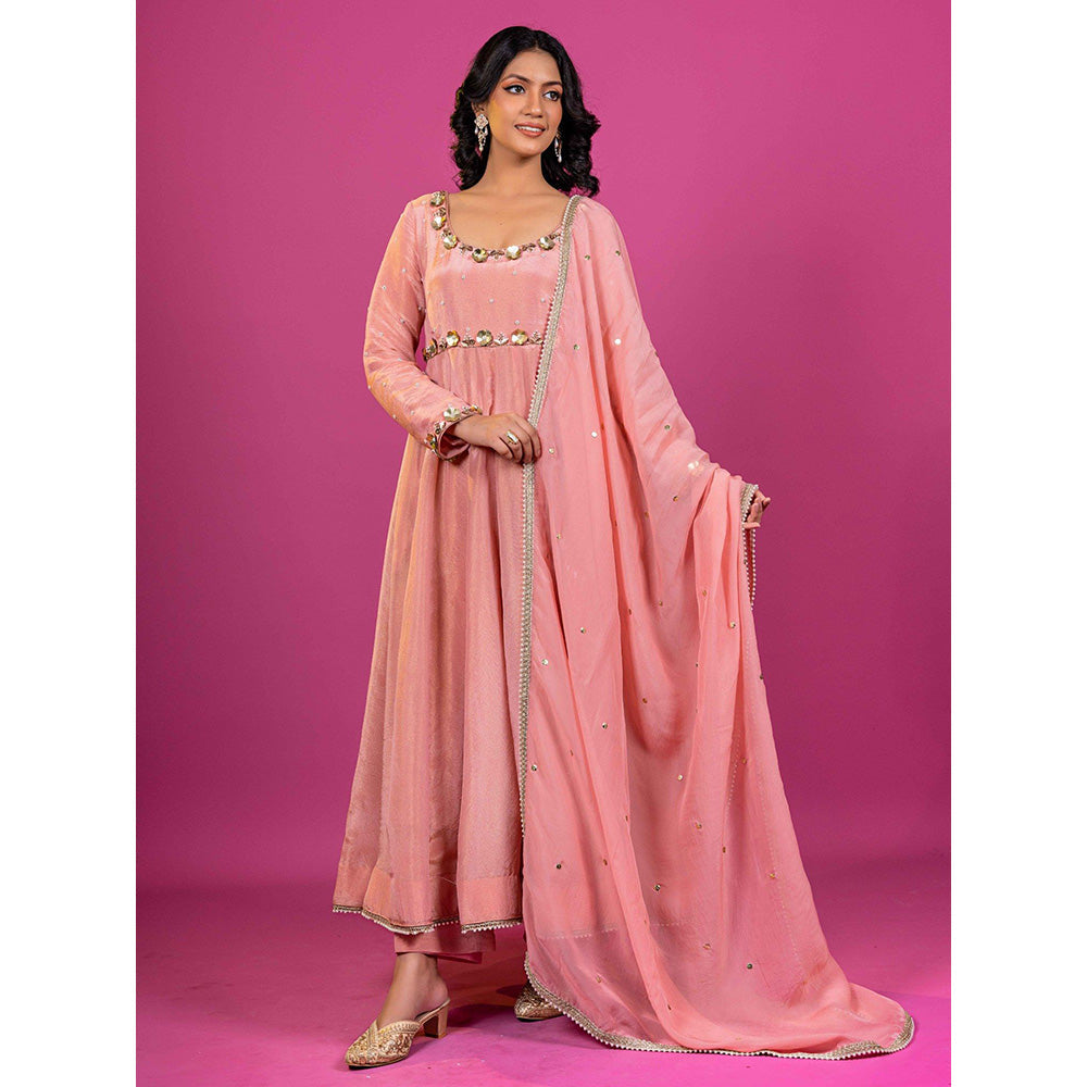 Harleen Kaur Pink Embroidered Anarkali with Pant and Dupatta