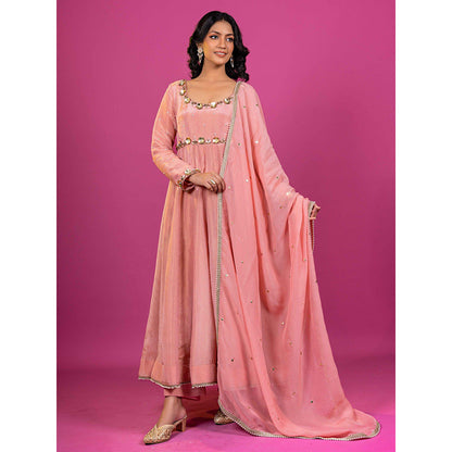 Harleen Kaur Pink Embroidered Anarkali with Pant and Dupatta
