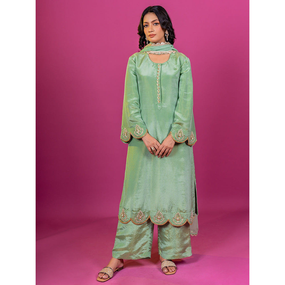 Harleen Kaur Green Embroidered Kurta with Pant and Dupatta