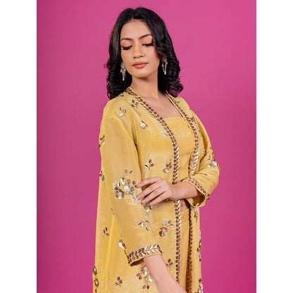 Harleen Kaur Yellow Floral Crop Top with Palazzo and Jacket