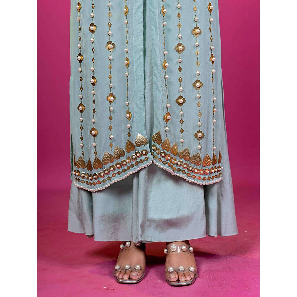 Harleen Kaur Mint Blue Crop Top with Palazzo and Jacket