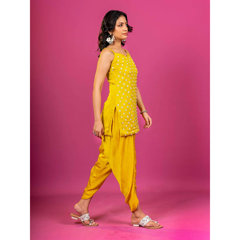 Harleen Kaur Yellow Hand Embroidered Kurti with Dhoti and Dupatta