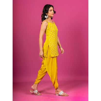 Harleen Kaur Yellow Hand Embroidered Kurti with Dhoti and Dupatta