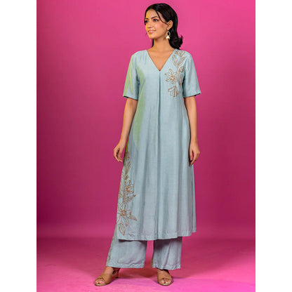 Harleen Kaur Sky Blue Hand Embroidered Co-Ord Set