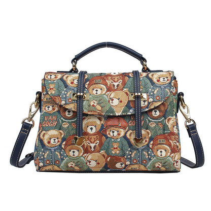 HENNEY BEAR Green Bear Top Handbag with Detachable Strap