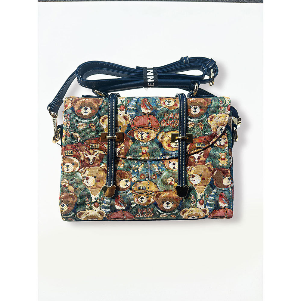 HENNEY BEAR Green Bear Top Handbag with Detachable Strap