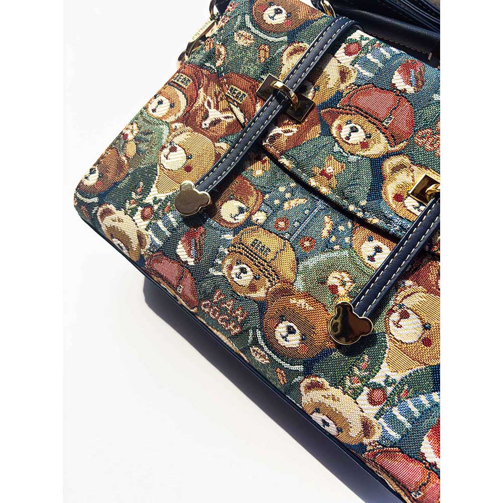 HENNEY BEAR Green Bear Top Handbag with Detachable Strap
