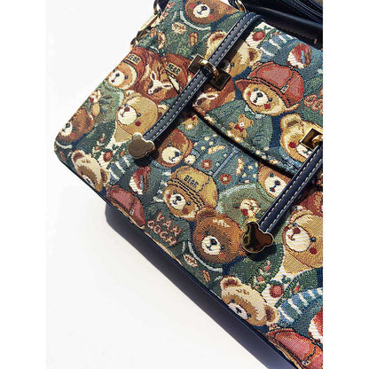 HENNEY BEAR Green Bear Top Handbag with Detachable Strap