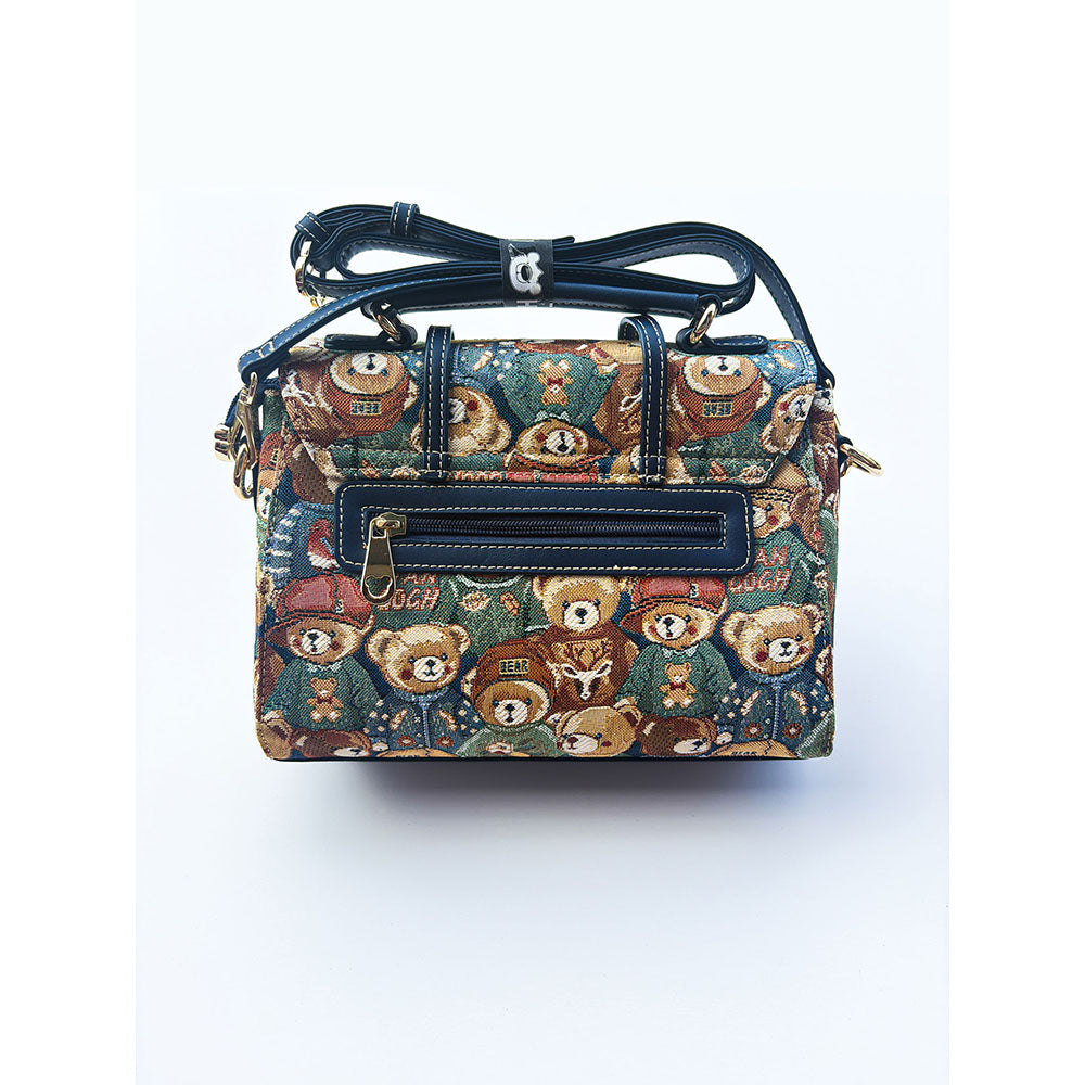 HENNEY BEAR Green Bear Top Handbag with Detachable Strap
