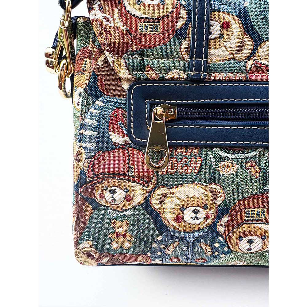 HENNEY BEAR Green Bear Top Handbag with Detachable Strap