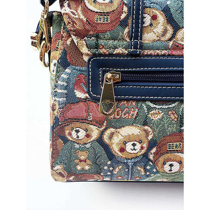 HENNEY BEAR Green Bear Top Handbag with Detachable Strap