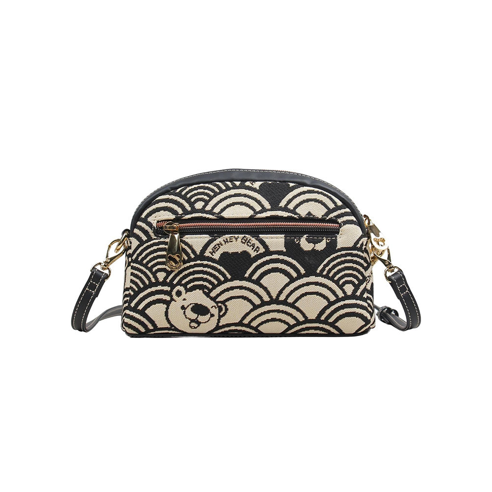 HENNEY BEAR Black White Wave Sling Bag with Detachable Strap