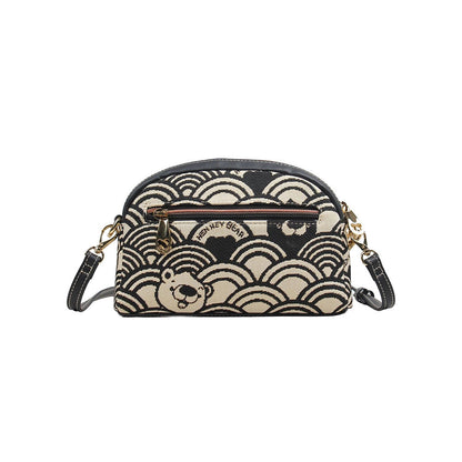 HENNEY BEAR Black White Wave Sling Bag with Detachable Strap