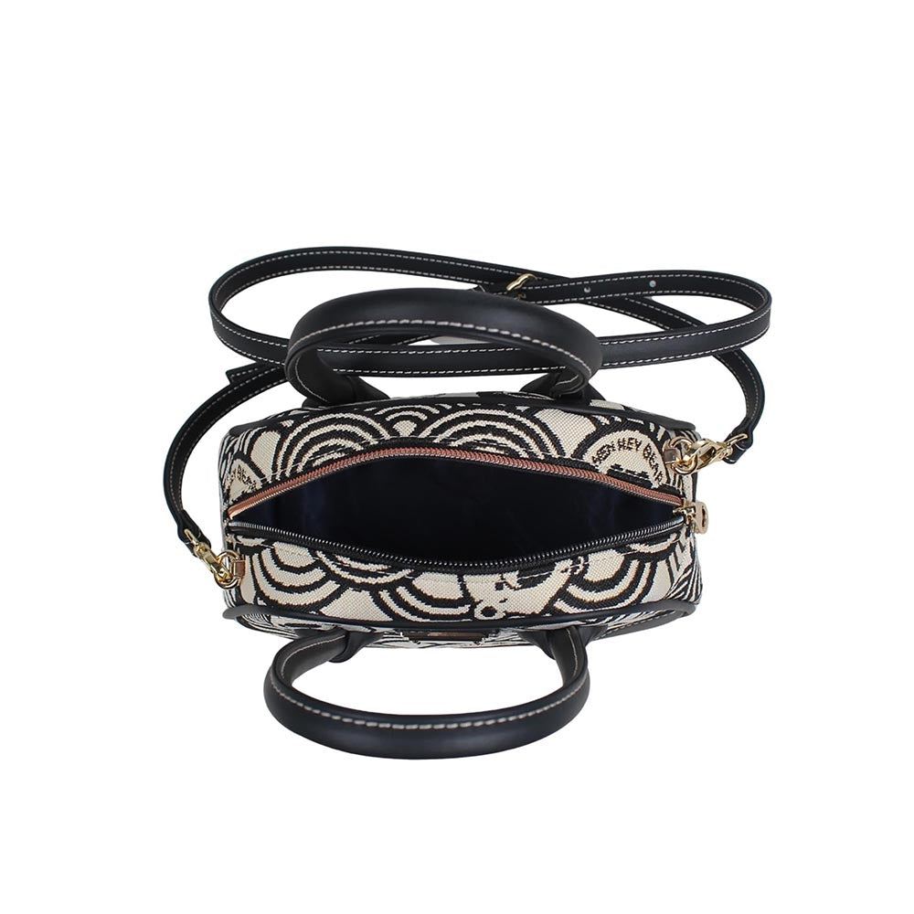 HENNEY BEAR Black White Wave Top Handbag with Detachable Strap