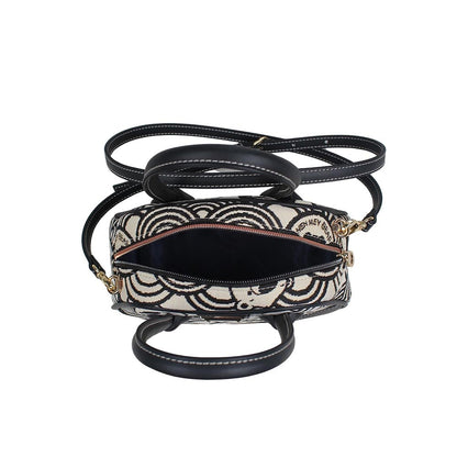 HENNEY BEAR Black White Wave Top Handbag with Detachable Strap