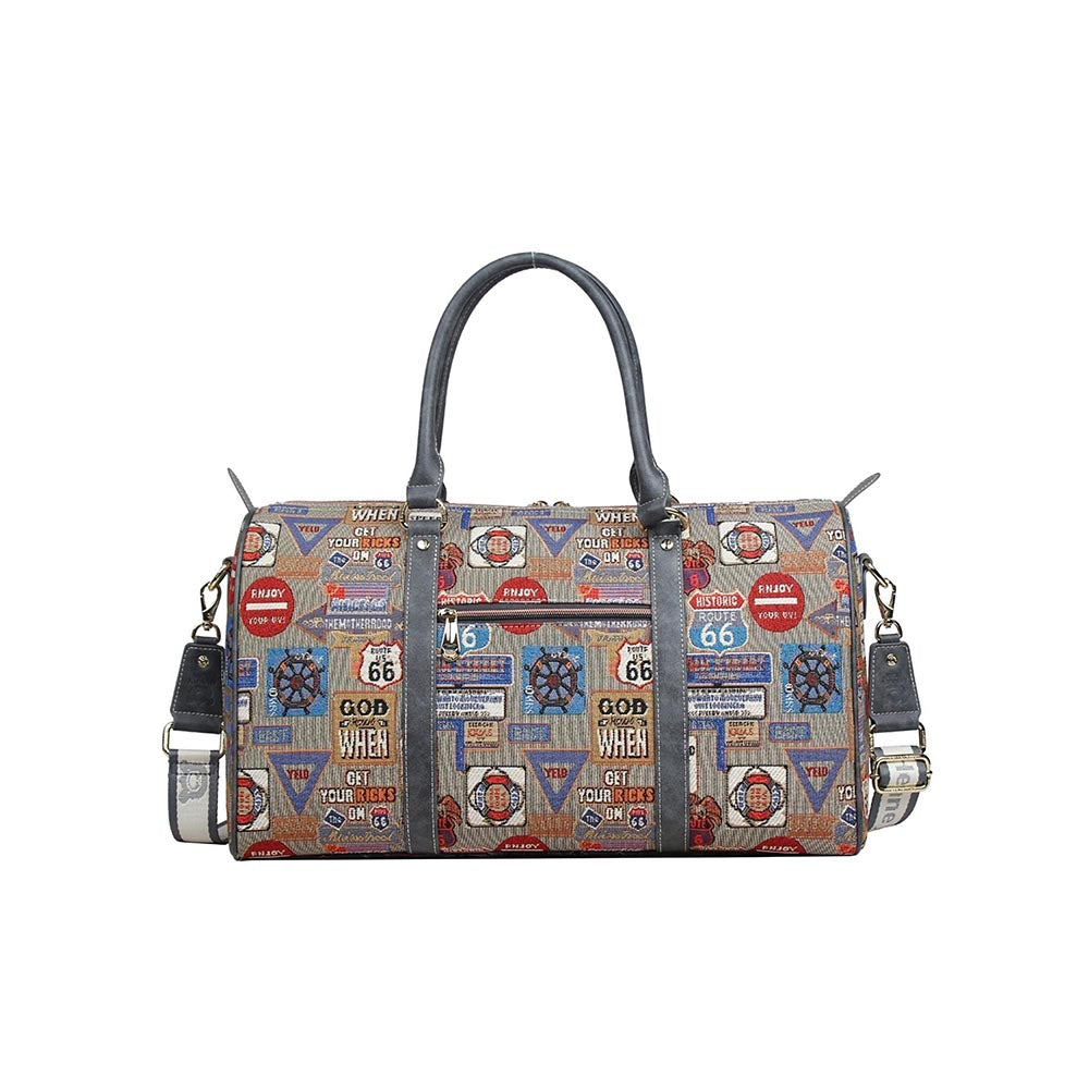 HENNEY BEAR Medal Plate Grey Duffle Bag with Detachable Strap